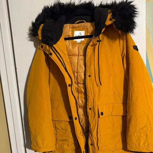 Sam Edelman Women's Mustard Yellow Puffer Parka Coat - Picture 2 of 4